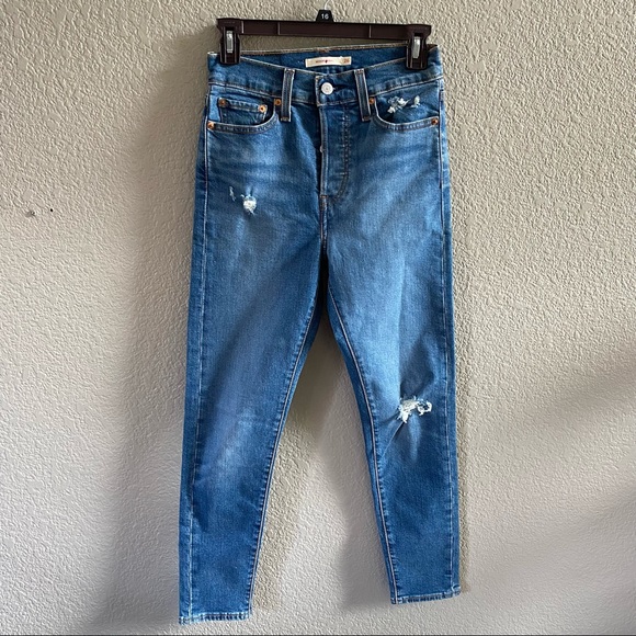 Levi’s Wedgie Skinny Jeans 26 distressed button fly high rise medium wash - Picture 4 of 12